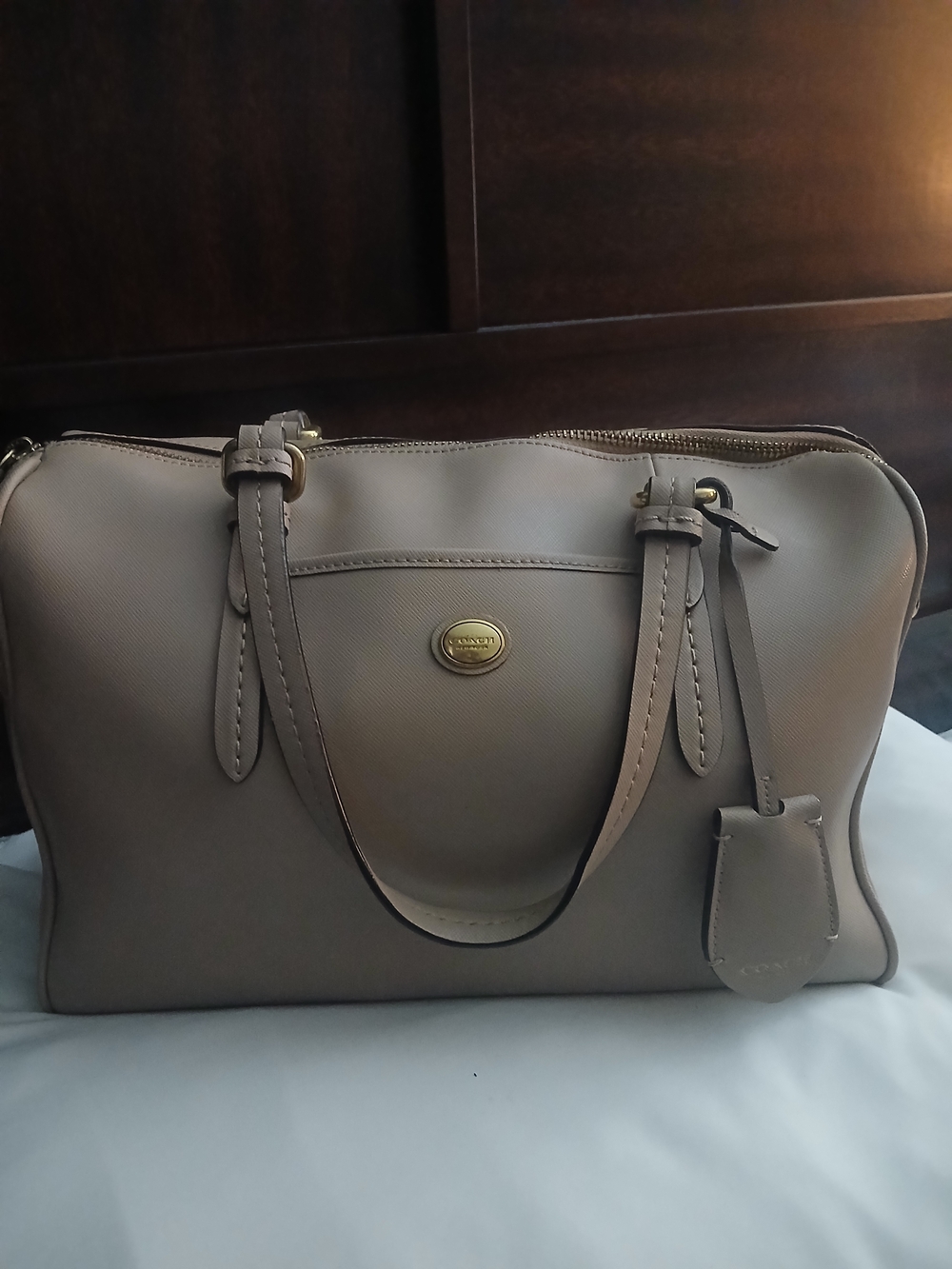Coach Taupe Leather Satchel with Gold-Tone Hardware